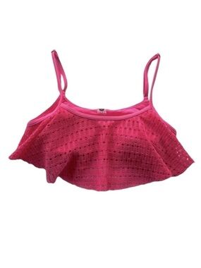Roxy Top Bikini Swim Pink Crochet Flounce Beach Rave Festival Boho Size Small